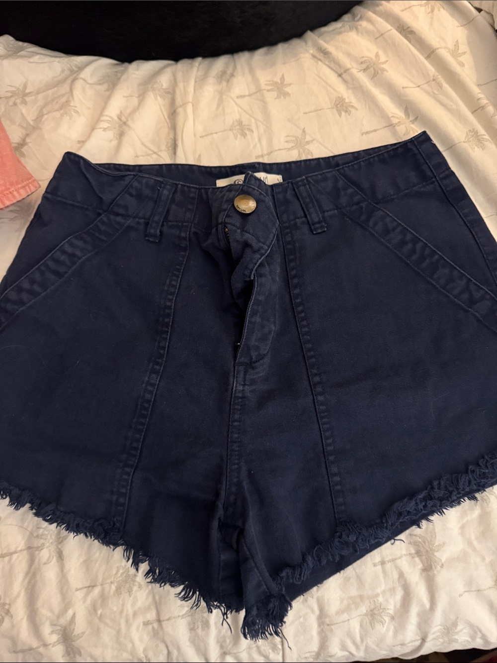 Rip Curl Navy High-Waist Frayed Hem Shorts